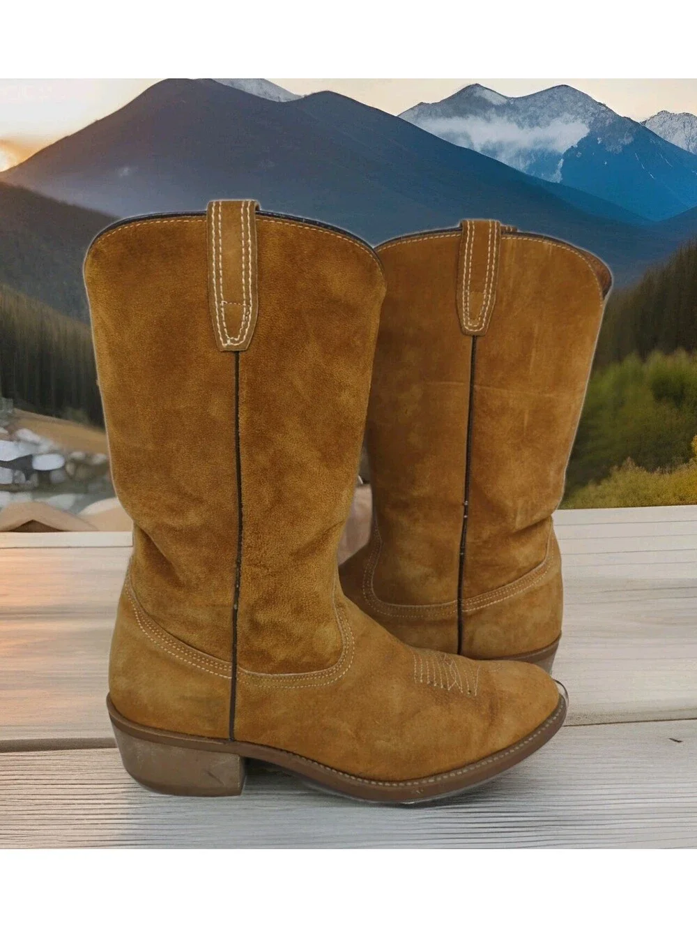 Wolverine Pigskin Suede Cowboy Boots Men 9 EE Wide USA Harvest Wheat Vintage 70s
